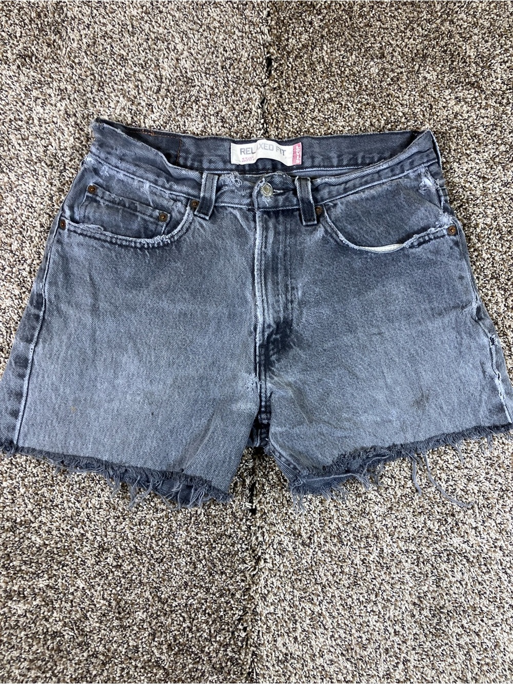 Red Engine Washed Black Cutoff Denim Shorts